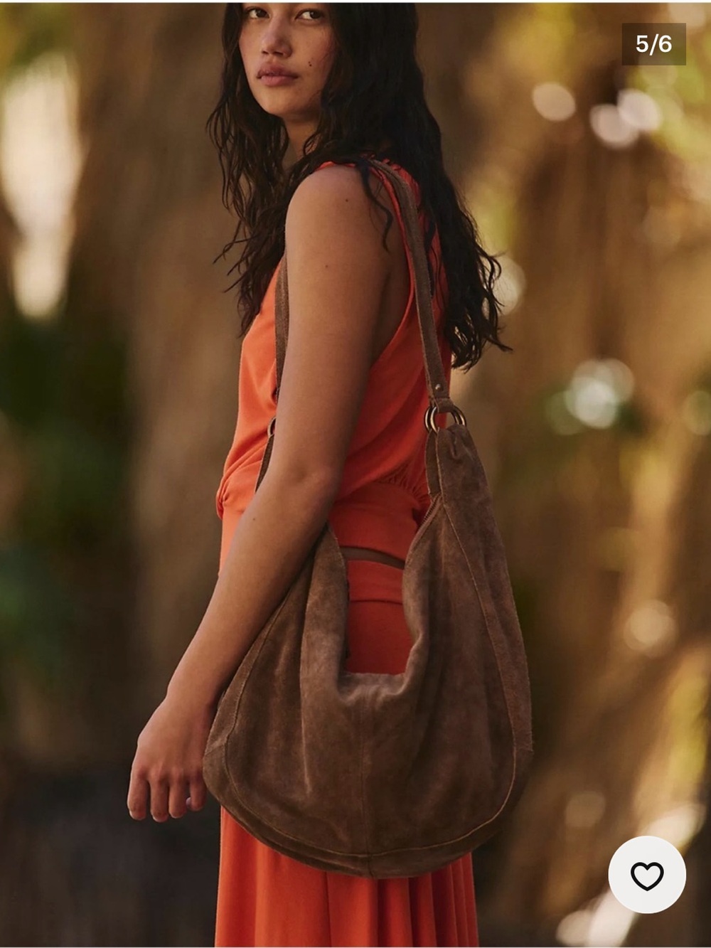 Free People Roma Suede Hobo Tote Purse Bag Half Moon Purse In Brown